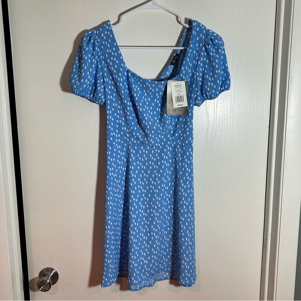 NWT Lily Rose blue dotted mini dress XS